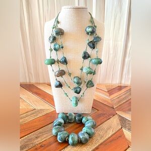 Vintage Elegant Green Beaded Necklace and Bracelet Set